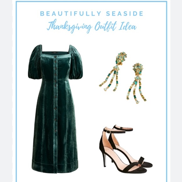 J. CREW Emerald Green VELVET PUFF SLEEVE BUTTON FRONT Square Neck Dress - Picture 5 of 12